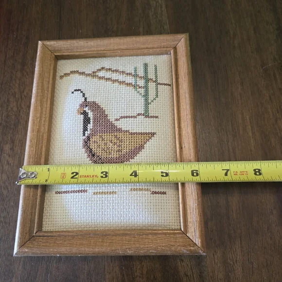 Cross Stitch Embroidery Desert Quail Cactus Framed Art - Picture 3 of 5
